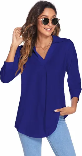 Vista 6 de Newchoice Womens Collared V Neck 34 Sleeve Shirts Business Casual Tops Loose Work Blouses (M-3XL)