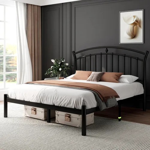 Vista 3 de Feonase - Estructura de cama completa en negro, estructura de cama de metal resistente con 13 láminas de acero endurecido, almacenamiento de 12