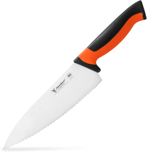Vista 12 de Cuchillo de chef profesional con mango ergonómico – Cuchillo de cocina de acero inoxidable certificado NSF, dientes de onda dentada, hoja duradera