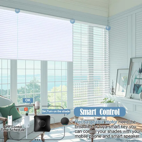 Vista 5 de TIPIACE - Persianas motorizadas Shangri-la compatibles con Alexa (blanco-Z601) Motorized Design with Remote & Alexa Voice Control, 60% blackout
