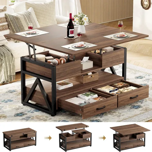 Vista 11 de Memobarco Mesa de Centro con Tapa Elevable de 40", Mesas de Centro Elevables Multifunción 4 en 1 con Cajones de Almacenamiento y Compartimento Negro