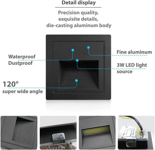 Vista 7 de Arotelicht Luces LED para escalones de 120 V para interiores y exteriores, 3000 K, luces de pared empotrables impermeables para terraza, escalera