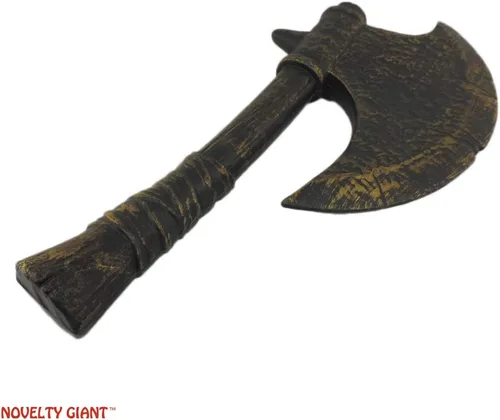 Vista 6 de Accesorio de disfraz de hacha de mano vikingo medieval bárbaro para disfraz de Tomahawk, color negro