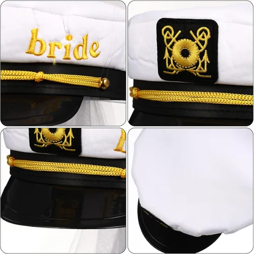Vista 8 de Sombrero de capitán de novia marinero, sombrero de capitán de novia con velo, sombrero de despedida de soltera, sombrero de fiesta nupcial de boda