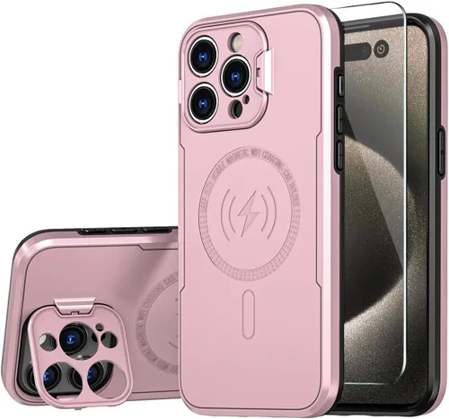 Vista 16 de Funda para iPhone 15 Plus compatible con MagSafe Charger plegable, soporte protector de cámara, superficie brillante brillante de doble capa