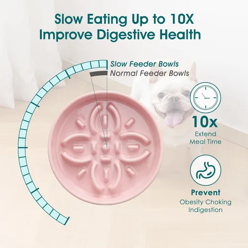 Vista 4 de vancasso Cuencos de alimentación lenta de cerámica para perros, cuencos de comida para perros con rompecabezas con laberinto floral, plato Rosa