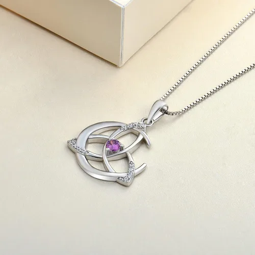 Vista 5 de YL Collar de nudo celta de plata de ley 925 con colgante de luna y piedras preciosas para mujer