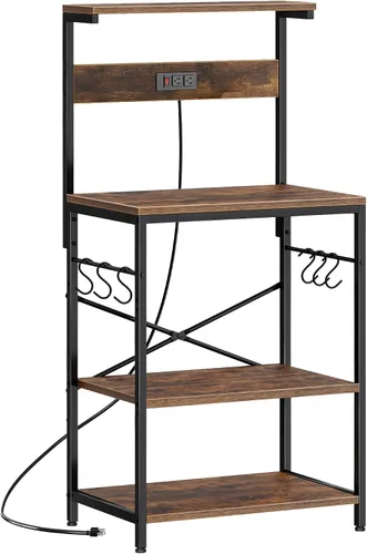 Vista 11 de SUPERJARE - Estante para panaderos con tomas de corriente, soporte para microondas de 39.4 x 14.3 pulgadas, estante de almacenamiento con estante