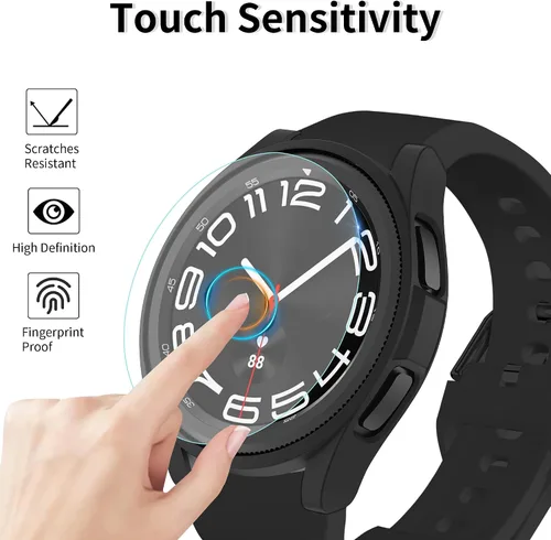 Vista 4 de Funda mate compatible con Samsung Galaxy Watch 6 de 1.850 in con protector de pantalla de vidrio templado impermeable, cubierta completa