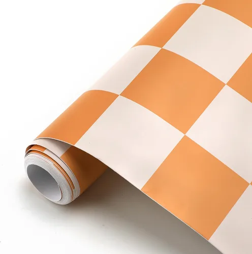 Vista 2 de Drydiet Papel pintado a cuadros naranja para despegar y pegar
