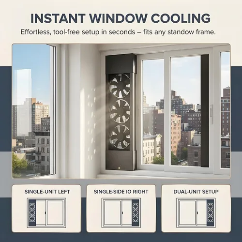 Vista 4 de Ventilador de escape vertical para ventanas corredizas, ventilador retráctil reversible de flujo de aire para ventana del hogar con control de Negro
