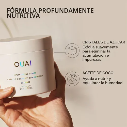 Vista 5 de OUAI St. Barts - Exfoliante corporal con mezcla de azúcar y aceite de coco para piel suave e hidratada, exfoliante suave para eliminar