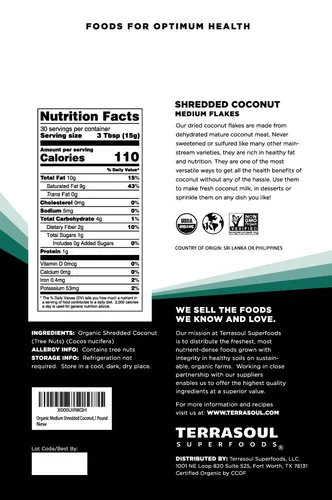 Vista 2 de Terrasoul Superfoods Copos de coco orgánicos, 1 libra, copos medianos Sin azúcar Perfecto para hornear