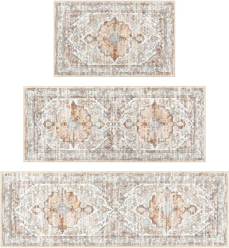 Vista 9 de Ileading Juego de 3 alfombras de cocina bohemias con corredor, alfombra de cocina, alfombras y tapetes antideslizantes lavables para cocina, suelo