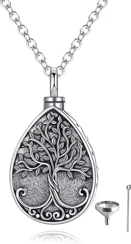 Vista 53 de Collar con colgante de urna de cenizas de cremación y árbol de la vida para mujer, plata de ley US1