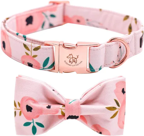Vista 19 de Elegant little tail - Collar de otoño para mascotas con corbatín, lindo collar de Halloween con estampado de flores y calabaza para cachorros