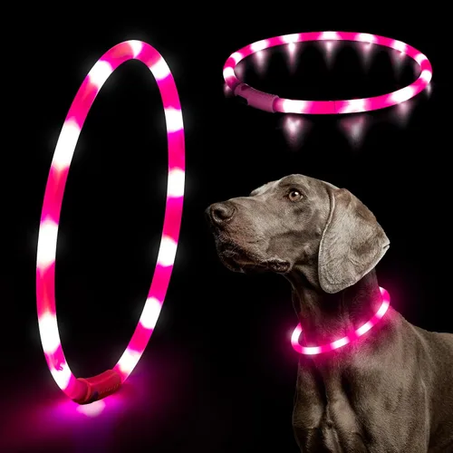 Vista 12 de HIGO Collar de perro con luz LED, recargable por USB, que brilla en la oscuridad, collar de seguridad para mascotas cortable de TPU para pasear Azul