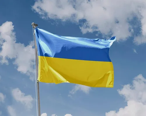 Vista 4 de MBBEST Bandera de Ucrania de 3 x 5 pies, tela de poliéster de doble costura con 2 ojales de latón, banderas de bandera ucraniana para decoración