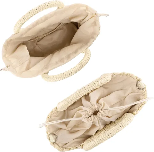 Vista 8 de CHIC DIARY Bolso pequeño de paja de playa de verano para mujer, bolso cruzado con asa superior, bolso de hombro mini bolso de mano de ratán tejido a