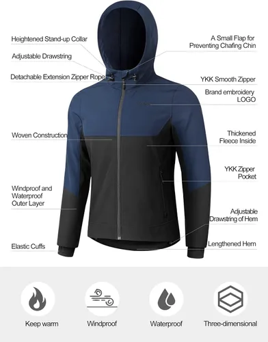 Vista 2 de KUTOOK Chaqueta Softshell con capucha para hombre, senderismo, esquí, nieve, cortavientos, resistente al viento, térmica, reflectante
