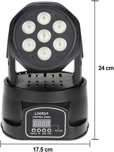 Vista 9 de Lixada Luz de cabeza móvil 7x10W Cabeza móvil 4 en 1 RGBW profesional 9/14 canales DMX-512 DJ luces 100W AC 100-240V sonido activo para KTV Club Bar