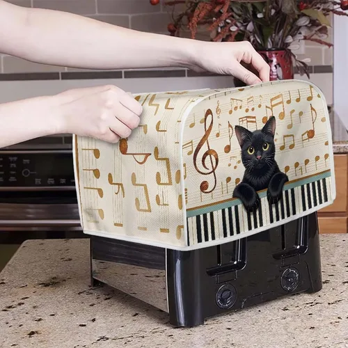 Vista 3 de Cat Print 2 Slice Bread Maker Cover Music Note Print Microwave Oven Cover Bakeware Protector Anti Fingerprint Protective Covers for Kitchen