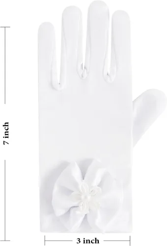 Vista 6 de Guantes blancos para primera comunión, princesa, fiesta de té para niñas de 3 a 12 años