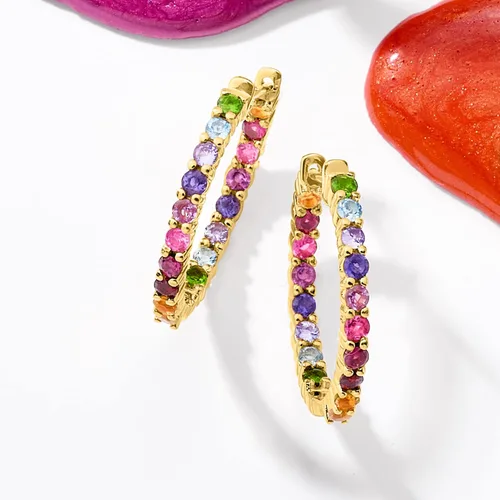 Vista 5 de Ross-Simons Gemstone Hoop Earrings in Sterling Silver