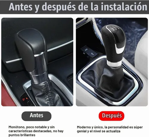 Vista 5 de Osilly Pomo de cambio de 5 velocidades, pomos de palanca de cambios manual pesados, mango de cambio de engranajes de cuero, transmisión universal
