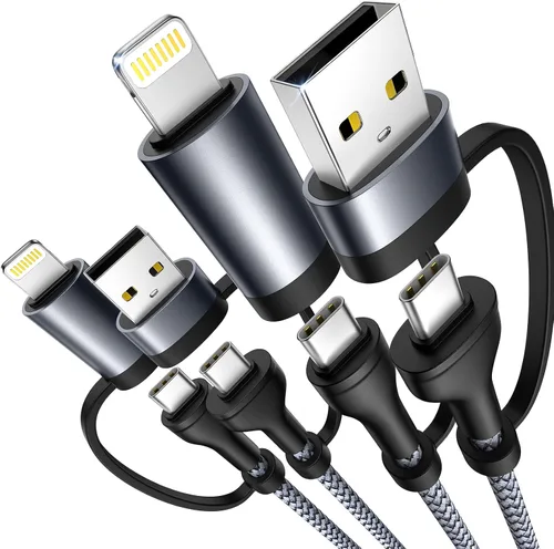 Vista 13 de Cable de carga 4 en 1, adaptador USB C Lightning USB C a USB C 60W PD [carga rápida y sincronización de datos] Cargador múltiple 4 en 1 para iPhone