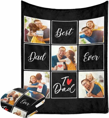 Vista 8 de Manta personalizada para el Día del Padre de parte de los niños, manta personalizada con fotos de Best Dad Ever, regalo de cumpleaños para papá