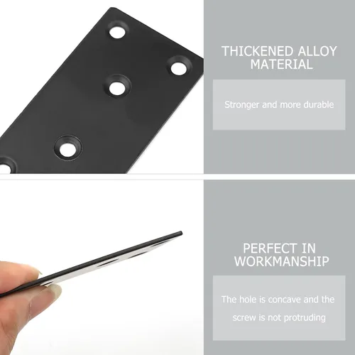 Vista 3 de Placas planas de reparación, 8 placas rectas planas de metal negro, soportes de fijación de unión, placas de fijación planas para madera, estantes