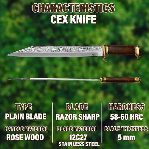 Vista 5 de Cuchillo largo de Seax vikingo hecho a mano con funda, hoja de seax celta guerrero medieval con mango de madera, regalo histórico coleccionable