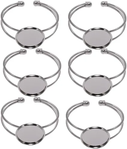 Vista 14 de Exceart 6 unidades de pulseras con ajuste de cabujón redondo en blanco, bandejas de bisel ajustables, pulseras para bricolaje y fabricación de joyas