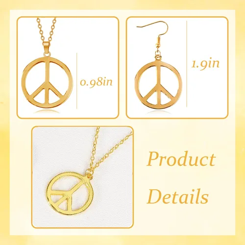 Vista 5 de Peace Sign Necklace Earrings Set for Women Hippie Costume Accessories 60s 70s Jewelry Outfits Halloween Party Favors