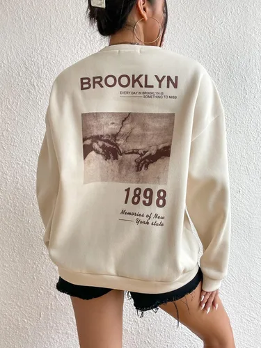Vista 4 de SOLY HUX Sudaderas de gran tamaño para mujer, cuello redondo, casual, estampado gráfico, manga larga, sudaderas de moda