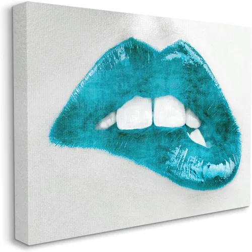 Vista 2 de Stupell Industries Modern Blue Fashion Lip Bite Feminine Glam Photography, diseñado por Sarah McGuire - Lienzo decorativo para pared, 20 x 16