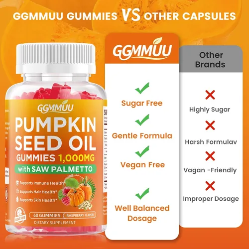 Vista 7 de Gomitas de aceite de semilla de calabaza con palma enana, suplemento de aceite de semilla de calabaza sin azúcar para el crecimiento del cabello