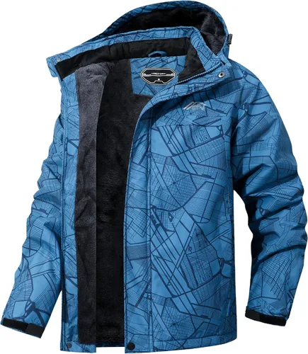 Vista 7 de Chaqueta de esquí impermeable para hombre, abrigo de invierno cálido con capucha, rompevientos, montaña, nieve