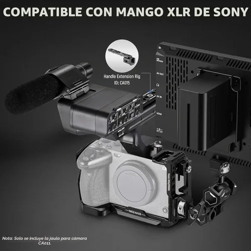 Vista 6 de NEEWER Cage Camera Cage with HDMI Cable Clamp, NATO Rail, 3/8 Inch ARRI Positioning Holes, 1/4 Inch Thread Compatible with Sony FX3 FX30 Original