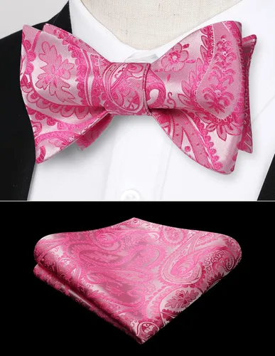 Vista 199 de HISDERN Pajaritas para hombre, corbatín de cachemira para hombre, corbata de lazo y bolsillo cuadrado, juego formal de esmoquin para boda