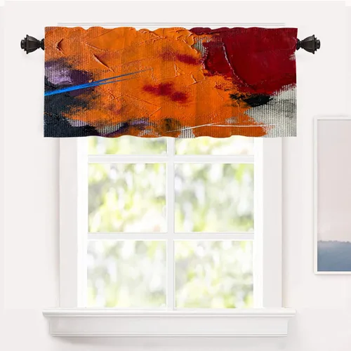 Vista 43 de Shrahala Beige and Orange Abstract Art Brushstrokes Blackout Curtain Tiers, Abstract Oil Paint Kitchen Valance Light Blocking Tier Drapes with Rod