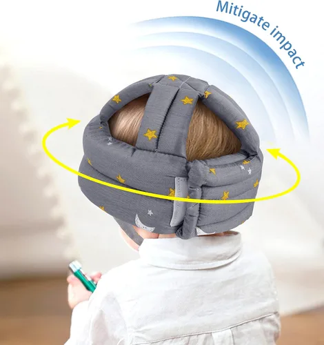 Vista 4 de Simplicity - Casco de seguridad acolchado a prueba de golpes, para bebé o niño pequeño Estrella gris/luna