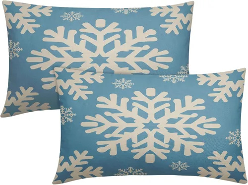Vista 32 de Fundas de almohada decorativas de Navidad negras 40x40 cm con copos de nieve blancos de Navidad, juego de 2, temática rústica de invierno