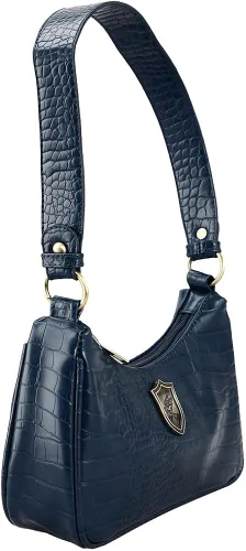 Vista 3 de Bolso de mano Ravenclaw Croco de Harry Potter con insignia de metal Azul Patchwork L
