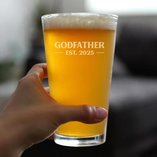 Vista 4 de Personalizado Padrino Est 20XX - Nuevo Vaso de Pinta de Propuesta de Padrino para Padrinos por Primera Vez - Vasos Personalizados en Negrita de 16 Oz