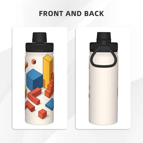 Vista 3 de Hervidor de agua aislado isométrico 3D de acero inoxidable Impresión divertida botella de agua aislada Ideal para deportes y viajes