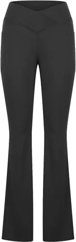 Vista 4 de Pantalones casuales para mujer, corte de bota, para yoga, otoño, 2023, de cintura alta, acampanados, para entrenamiento, palazzo, atlético, pierna