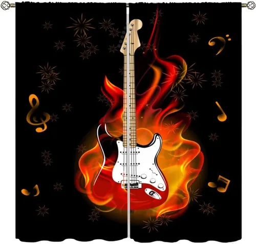 Vista 27 de Cortinas de música rock para adolescentes, tratamiento de ventana de guitarra electrónica para dormitorio, sala de estar, cortinas de ventana