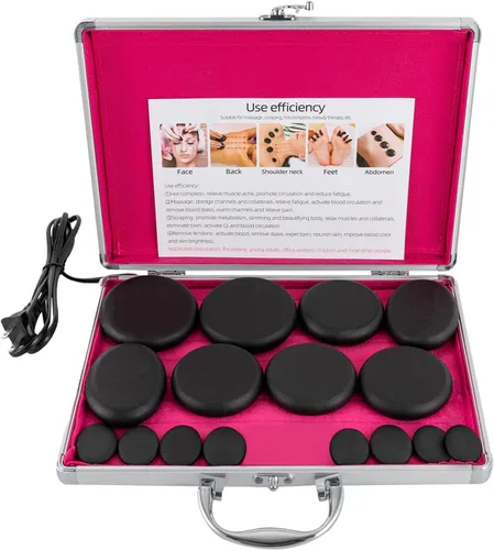 Vista 6 de SHZICMY Hot Stones - Juego de masaje, 16 piedras calientes de basalto con kit de calentador para spa profesional o en casa, relajación, curación